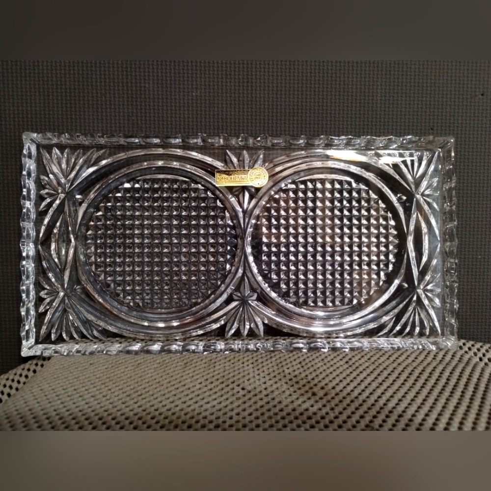 Vintage Bohemia Crystal Tray Czechoslovakia